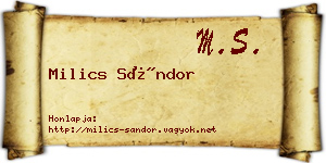 Milics Sándor névjegykártya