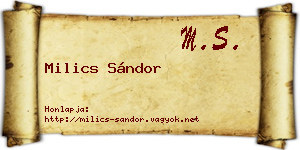 Milics Sándor névjegykártya